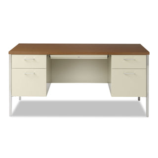 Alera® Double Pedestal Steel Desk, Metal Desk, 60w x 30d x 29.5h, Cherry/Putty (ALESD6030PC)