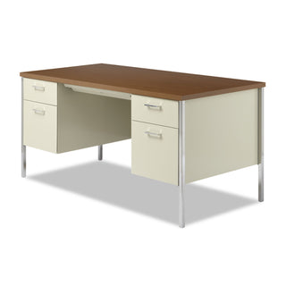 Alera® Double Pedestal Steel Desk, Metal Desk, 60w x 30d x 29.5h, Cherry/Putty (ALESD6030PC)