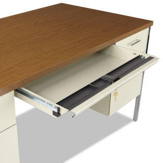 Alera® Double Pedestal Steel Desk, Metal Desk, 60w x 30d x 29.5h, Cherry/Putty (ALESD6030PC)