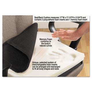 Master Caster® Deluxe Seat/Back Cushion with Memory Foam, 17w x 2.75d x 17.5h, Black (MAS91061)