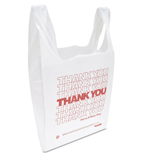 InteplastPitt Thank You Handled T-Shirt Bag, 0.167 bbl, 12.5 microns, 11.5" x 21", White, 900/Carton (IBSTHW1VAL)