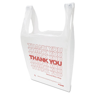 InteplastPitt Thank You Handled T-Shirt Bag, 0.167 bbl, 12.5 microns, 11.5" x 21", White, 900/Carton (IBSTHW1VAL)
