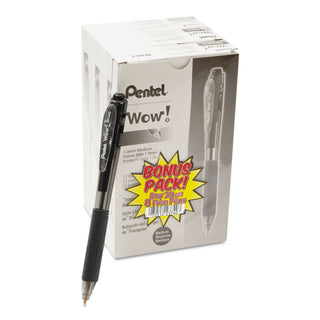 Pentel® WOW! Retractable Ballpoint Pen Value Pack, Medium 1 mm, Black Ink/Barrel, 36/Pack (PENBK440ASWUS)