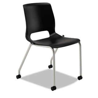 HON® Motivate Four-Leg Stacking Chair, Onyx Seat/Black Back, Platinum Base, 2/Carton (HONMG101ON)