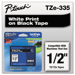 Brother TZe Standard Adhesive Laminated Labeling Tape, 0.47" x 26.2 ft, White on Black (BRTTZE335)