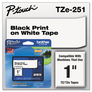 Brother TZe Standard Adhesive Laminated Labeling Tape, 0.94" x 26.2 ft, Black on White (BRTTZE251)