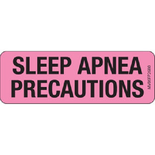 MedVision® Pre-Printed Label Auxiliary Label Pink Paper SLEEP APNEA PRECAUTIONS Black Alert Label 1 X 2-15/16 Inch (981073_RL)