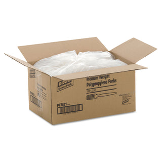 Dixie® Plastic Cutlery, Mediumweight Forks, White, 1,000/Carton (DIXPFM21)