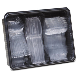 Dixie® Cutlery Keeper Tray w/Clear Plastic Utensils: 600 Forks, 600 Knives, 600 Spoons (DXECH0180DX7CT)