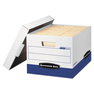 Bankers Box® R-KIVE Heavy-Duty Storage Boxes, Letter/Legal Files, 12.75" x 16.5" x 10.38", White/Blue, 4/Carton (FEL0724303)