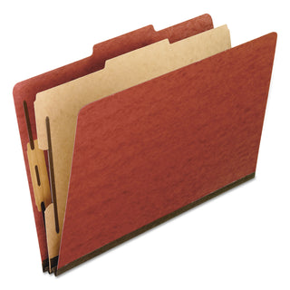 Pendaflex® Four-Section Pressboard Classification Folders, 2" Expansion, 1 Divider, 4 Fasteners, Legal Size, Red Exterior, 10/Box (ESS2157R)