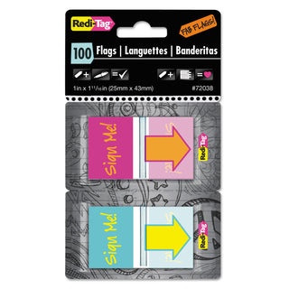 Redi-Tag® Pop-Up Fab Page Flags w/Dispenser, "Sign Me!", Red/Orange, Teal/Yellow, 100/Pack (RTG72038)