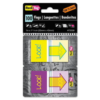 Redi-Tag® Pop-Up Fab Page Flags w/Dispenser, "Look!", Purple/Yellow; Yellow/Teal, 100/Pack (RTG72039)