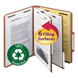 Smead™ 100% Recycled Pressboard Classification Folders, 2 Dividers, Letter Size, Red, 10/Box (SMD14024)