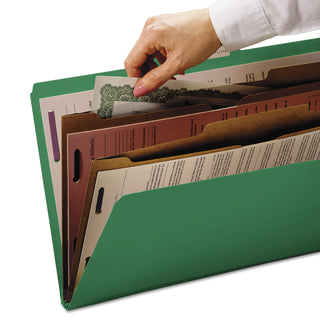 Smead™ 6-Section Pressboard Top Tab Pocket-Style Classification Folders with SafeSHIELD Fasteners, 2 Dividers, Letter, Green, 10/Box (SMD14083)