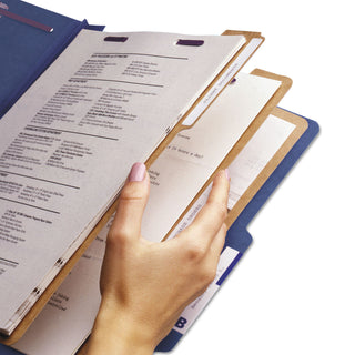 Smead™ Eight-Section Pressboard Top Tab Classification Folders with SafeSHIELD Fasteners, 3 Dividers, Letter Size, Dark Blue, 10/Box (SMD14096)