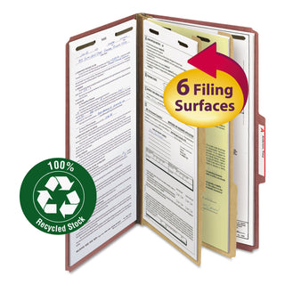 Smead™ 100% Recycled Pressboard Classification Folders, 2 Dividers, Legal Size, Red, 10/Box (SMD19023)