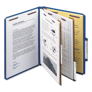Smead™ Six-Section Pressboard Top Tab Classification Folders with SafeSHIELD Fasteners, 2 Dividers, Letter Size, Dark Blue, 10/Box (SMD14032)