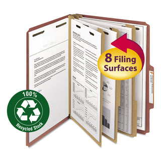 Smead™ 100% Recycled Pressboard Classification Folders, 3 Dividers, Letter Size, Red, 10/Box (SMD14099)