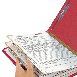 Smead™ Six-Section Pressboard Top Tab Classification Folders with SafeSHIELD Fasteners, 2 Dividers, Letter Size, Bright Red, 10/Box (SMD14031)