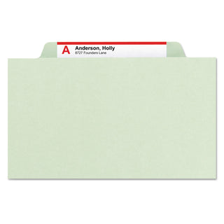 Smead™ Pressboard Classification Folders with SafeSHIELD Coated Fasteners, 2/5 Cut, 3 Dividers, Letter Size, Gray-Green, 10/Box (SMD14091)