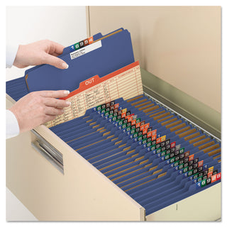 Smead™ Eight-Section Pressboard Top Tab Classification Folders with SafeSHIELD Fasteners, 3 Dividers, Letter Size, Dark Blue, 10/Box (SMD14096)