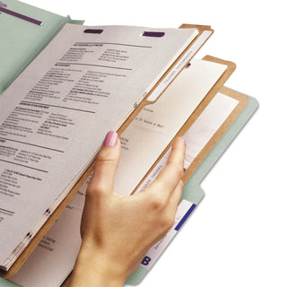 Smead™ Pressboard Classification Folders with SafeSHIELD Coated Fasteners, 2/5 Cut, 3 Dividers, Letter Size, Gray-Green, 10/Box (SMD14091)