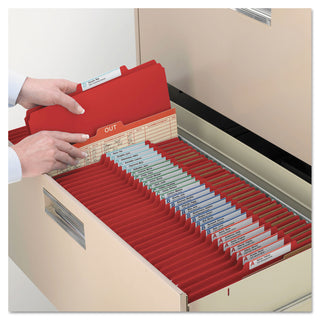 Smead™ Six-Section Pressboard Top Tab Classification Folders with SafeSHIELD Fasteners, 2 Dividers, Letter Size, Bright Red, 10/Box (SMD14031)