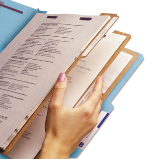 Smead™ Eight-Section Pressboard Top Tab Classification Folders with SafeSHIELD Fasteners, 3 Dividers, Letter Size, Blue, 10/Box (SMD14094)