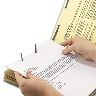 Smead™ Pressboard Classification Folders with SafeSHIELD Coated Fasteners, 2/5 Cut, 3 Dividers, Letter Size, Gray-Green, 10/Box (SMD14091)