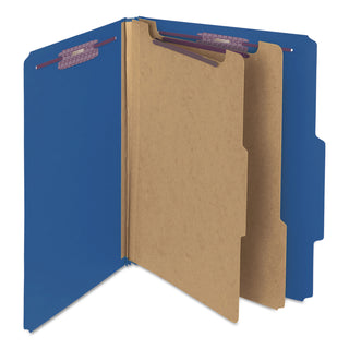 Smead™ Six-Section Pressboard Top Tab Classification Folders with SafeSHIELD Fasteners, 2 Dividers, Letter Size, Dark Blue, 10/Box (SMD14032)