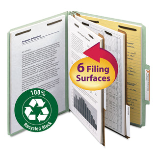 Smead™ Six-Section Pressboard Top Tab Classification Folders with SafeSHIELD Fasteners, 2 Dividers, Letter Size, Bright Red, 10/Box (SMD14031)