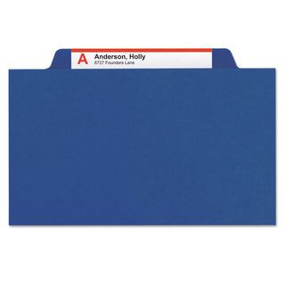 Smead™ Six-Section Pressboard Top Tab Classification Folders with SafeSHIELD Fasteners, 2 Dividers, Letter Size, Dark Blue, 10/Box (SMD14032)
