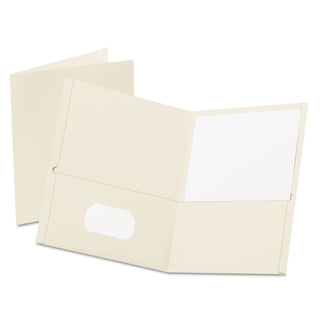 Oxford™ Twin-Pocket Folder, Embossed Leather Grain Paper, White, 25/Box (ESS57504)