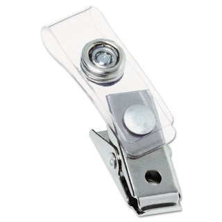 Swingline® Badge Clips w/Plastic Straps, 0.5" x 1.5", Silver, 100/Box (GBC1122897)