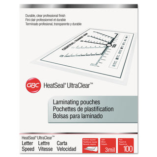 GBC® UltraClear Thermal Laminating Pouches, 3 mil, 9" x 11.5", Gloss Clear, 100/Box (GBC3200586)