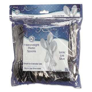 WNA Comet Reflections Heavyweight Plastic Utensils, Spoon, Silver, 6 1/4", 40/Pack (WNAREF320SPPK)