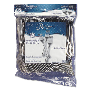 WNA Comet Reflections Heavyweight Plastic Utensils, Fork, Silver, 7", 40/pack (WNAREF320FKPK)