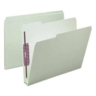 Smead™ Recycled Pressboard Folders with Two SafeSHIELD Coated Fasteners, 1/3-Cut Tabs, 2" Expansion, Letter Size, Gray-Green, 25/Box (SMD14934)