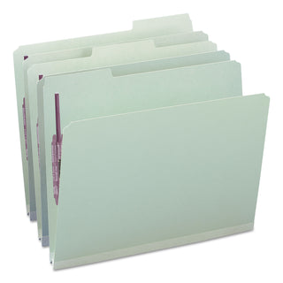 Smead™ Recycled Pressboard Folders with Two SafeSHIELD Coated Fasteners, 1/3-Cut Tabs, 1" Expansion, Letter Size, Gray-Green, 25/Box (SMD14931)