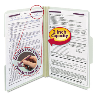 Smead™ Recycled Pressboard Folders with Two SafeSHIELD Coated Fasteners, 1/3-Cut Tabs, 2" Expansion, Legal Size, Gray-Green, 25/Box (SMD19934)