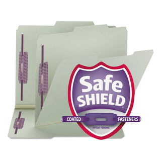 Smead™ Recycled Pressboard Folders w/Two SafeSHIELD Fasteners, 2/5-Cut Tab, Right of Center, 1" Exp, Letter Size, Gray-Green, 25/Box (SMD14980)