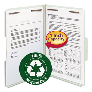 Smead™ 100% Recycled Pressboard Fastener Folders, Legal Size, Gray-Green, 25/Box (SMD20003)