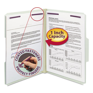 Smead™ Recycled Pressboard Folders with Two SafeSHIELD Coated Fasteners, 1/3-Cut Tabs, 1" Expansion, Letter Size, Gray-Green, 25/Box (SMD14931)