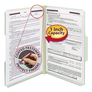 Smead™ Recycled Pressboard Folders with Two SafeSHIELD Coated Fasteners, 1/3-Cut Tabs, 1" Expansion, Legal Size, Gray-Green, 25/Box (SMD19931)