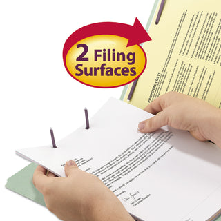 Smead™ Recycled Pressboard Folders with Two SafeSHIELD Coated Fasteners, 1/3-Cut Tabs, 2" Expansion, Letter Size, Gray-Green, 25/Box (SMD14934)