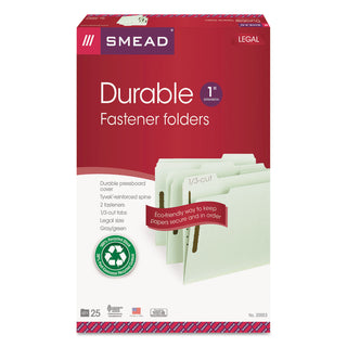Smead™ 100% Recycled Pressboard Fastener Folders, Legal Size, Gray-Green, 25/Box (SMD20003)