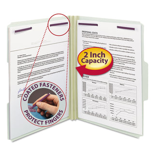 Smead™ Recycled Pressboard Folders with Two SafeSHIELD Coated Fasteners, 1/3-Cut Tabs, 2" Expansion, Letter Size, Gray-Green, 25/Box (SMD14934)
