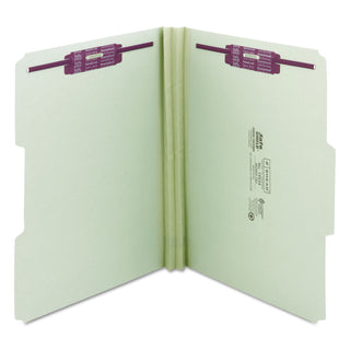 Smead™ Recycled Pressboard Folders with Two SafeSHIELD Coated Fasteners, 1/3-Cut Tabs, 2" Expansion, Letter Size, Gray-Green, 25/Box (SMD14934)