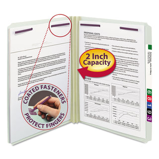 Smead™ Recycled Pressboard Folders with Two SafeSHIELD Coated Fasteners, Straight Tab, 2" Expansion, Letter Size, Gray-Green, 25/Box (SMD14910)